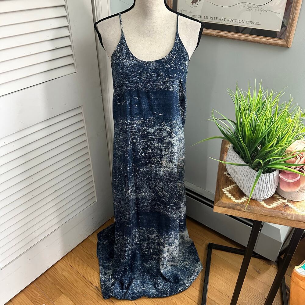 Anthropologie Partimi Dress 6 Blue Silk Maxi Strappy Boho Artsy Indie Sleaze